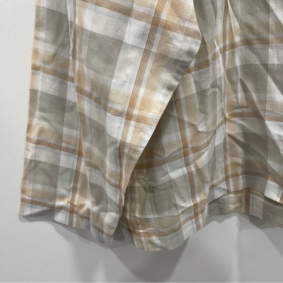 Eskandar Wide Fit Plaid Tan High Neck Button Down Shirt Size 0 - Picture 6 of 8